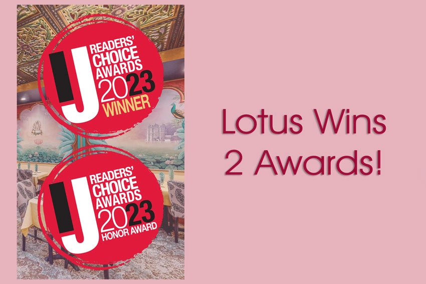 Lotus Cuisine of India - Two Awards for Lotus - 2 award badges and texts.