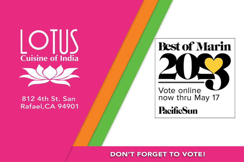 Lotus Cuisine of India - Pacific Sun Best of Marin 2023 Readers Poll 01