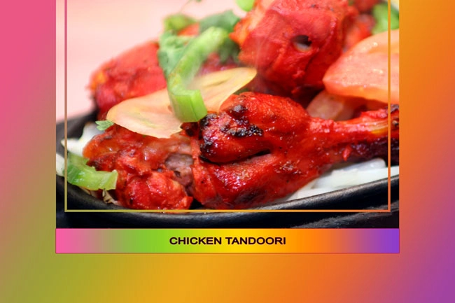 Lotus Cuisine of India - Chicken Tandoori and texts.